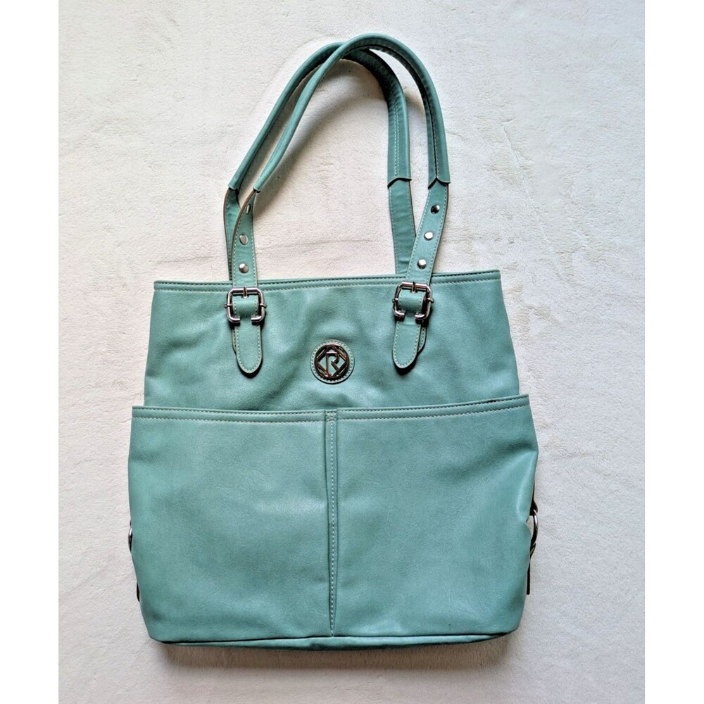 Relic By Fossil Shoulder Handbag Turquoise Faux Leather Multi Pockets